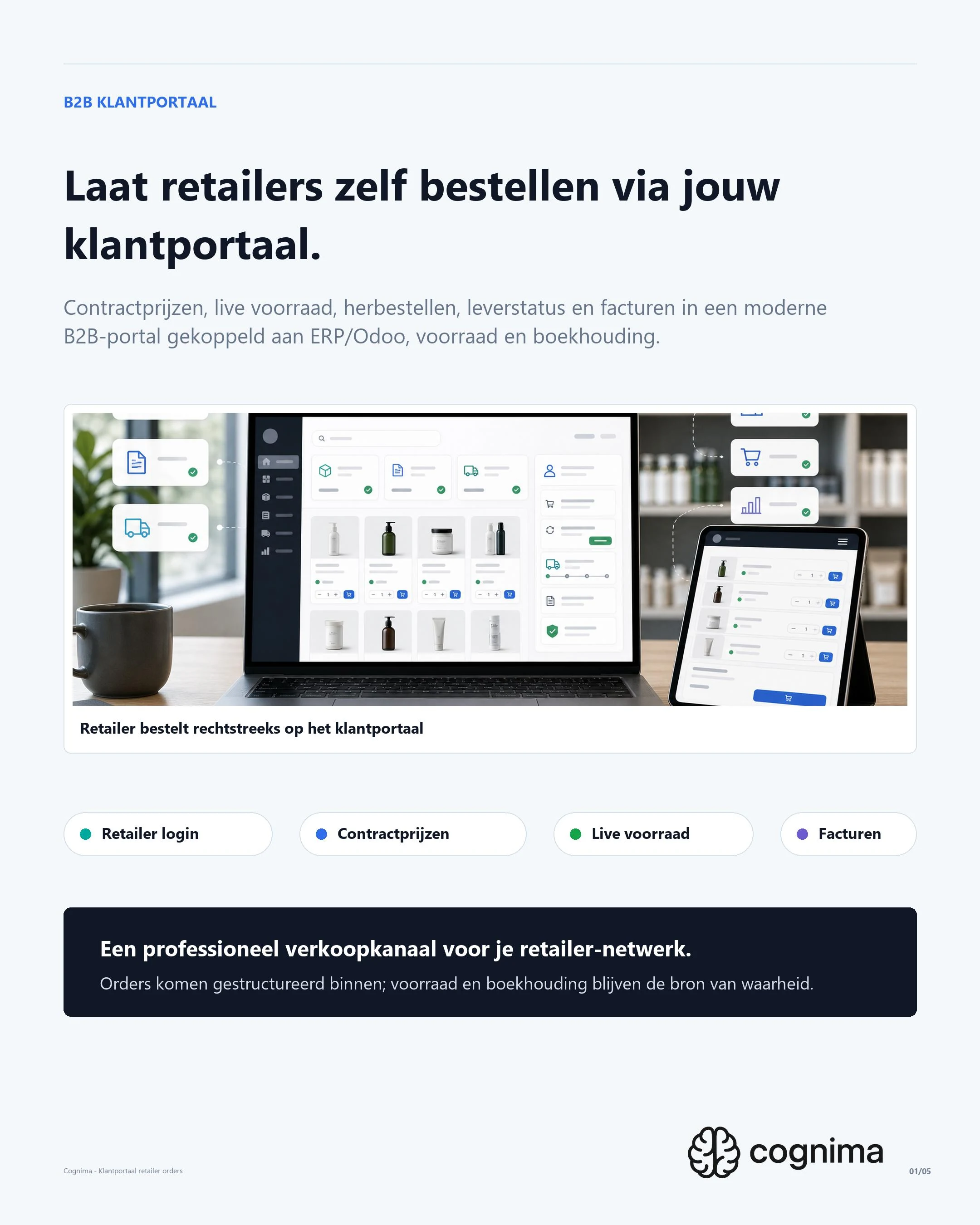 Retailer orderportaal met assortiment prijzen voorraad en facturen
